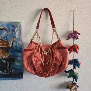 Stunning Peach/Red Accessorized Handbag